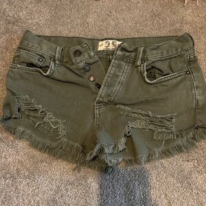 Free People Olive Green Frayed Jean Shorts
